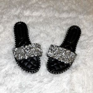Black and Sliver Studded Sandals